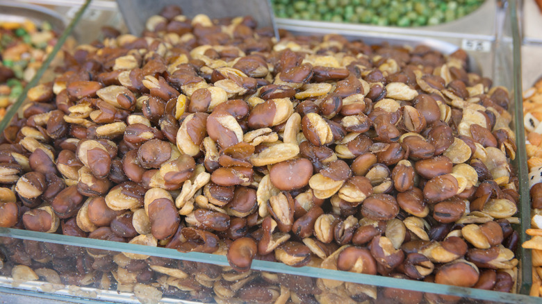 Roasted salted fava beans at a market in Israel