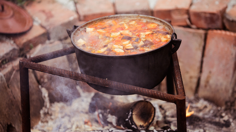 Beef stew in cauldron