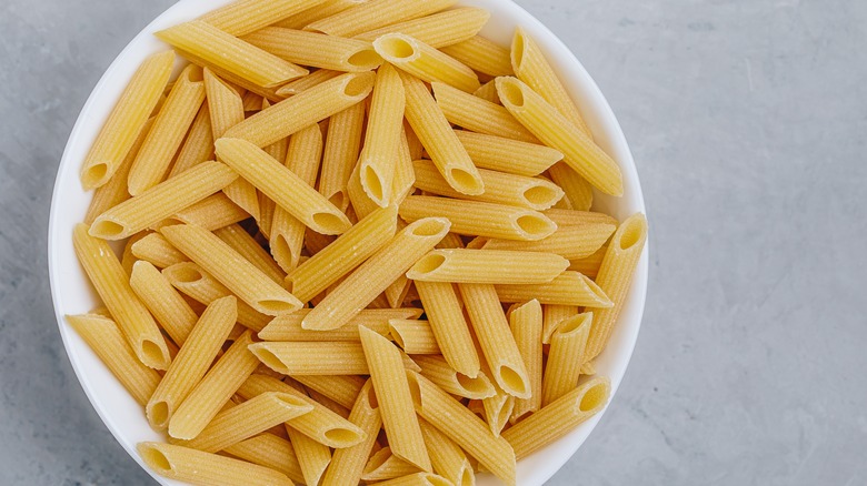 Dry pasta in bowl