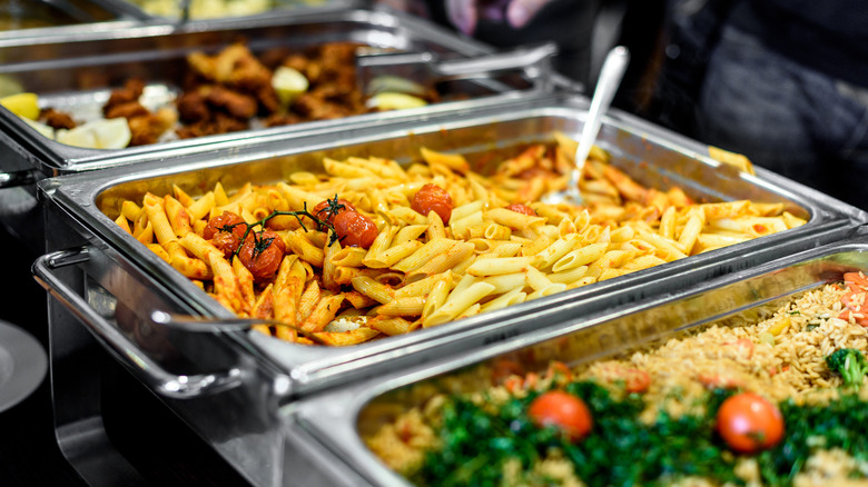 Trays of buffet food