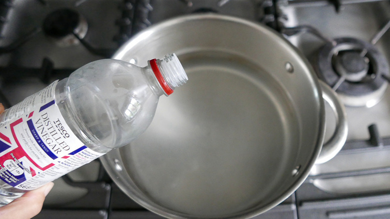 pouring vinegar into water