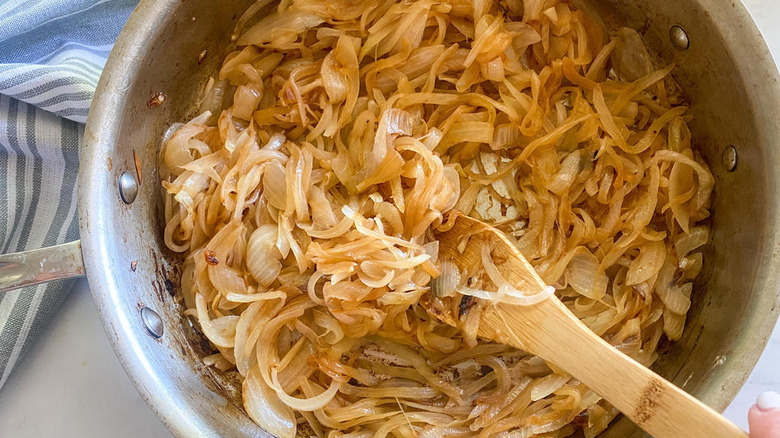 onions caramelizing in pan