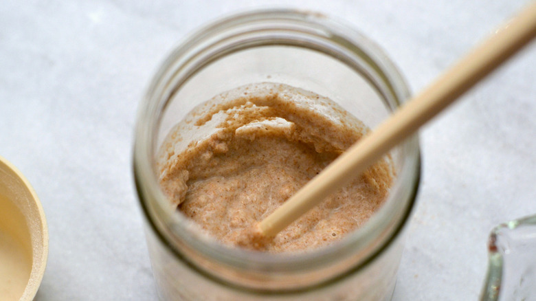 sourdough starter in glass jar