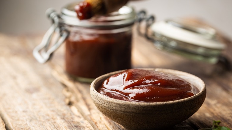 Homemade BBQ sauce in containers