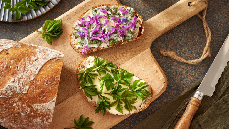 sourdough and butter with various toppings