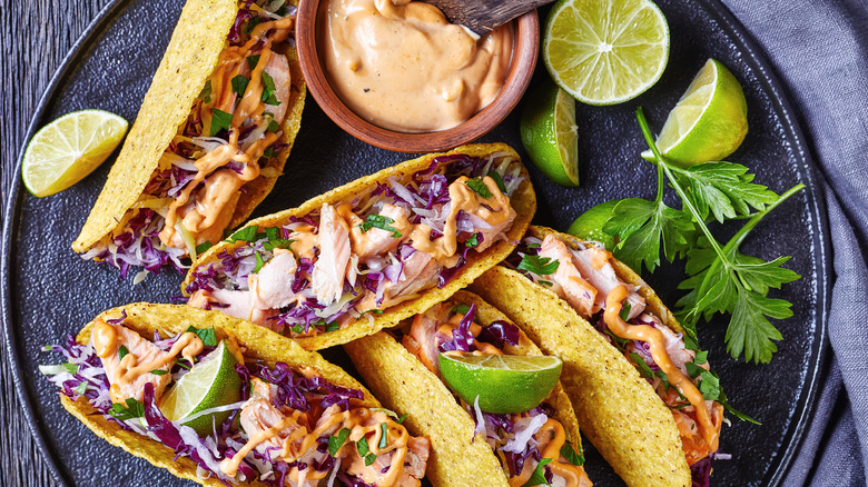 Plate of salmon tacos 