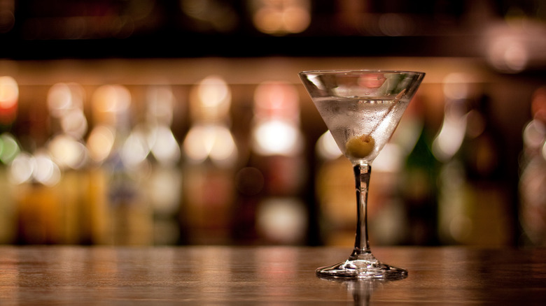 martini glass on bar