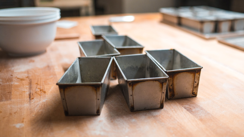 Loaf pans on a kitchen countertop