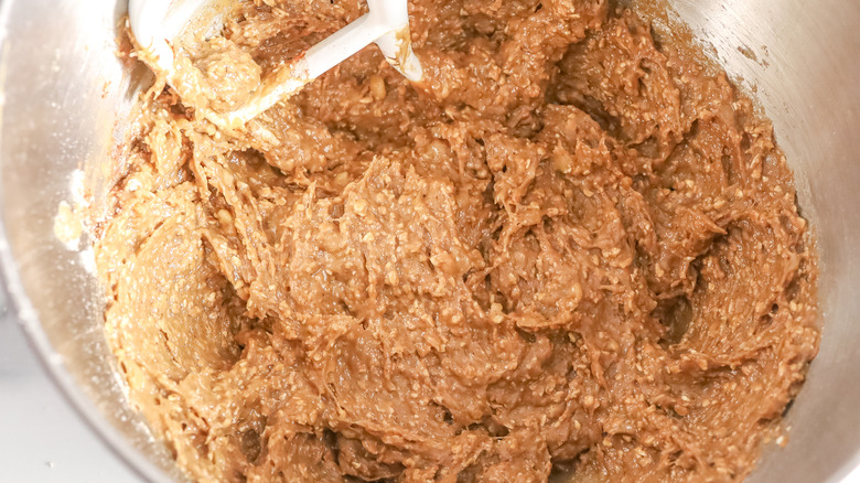 Dry cookie ingredients mixed into cookie batter