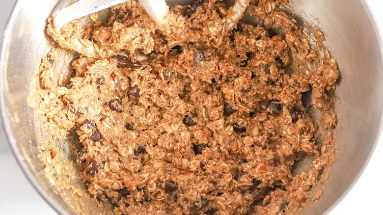PB and Banana Oatmeal Breakfast Cookie ingredients mixed together