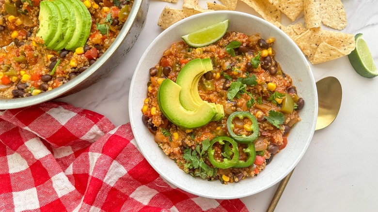 Overview of enchilada skillet in bowl 