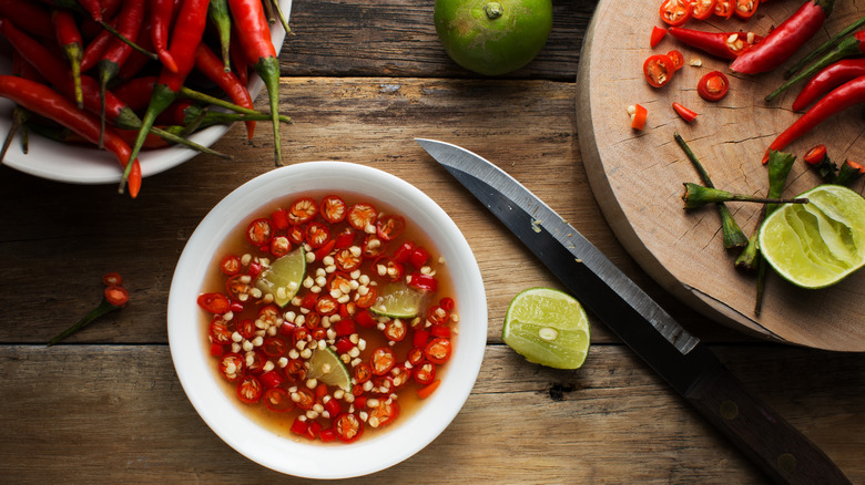 Fish sauce with chili peppers