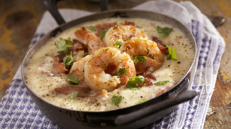 Hot bowl of shrimp and grits