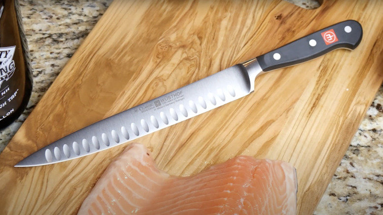 fillet of salmon with Granton edge knife