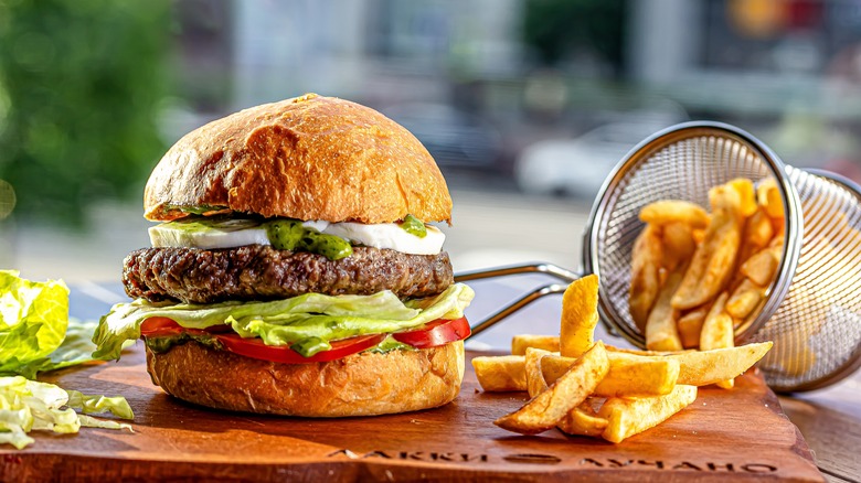 Lamb burger with fries