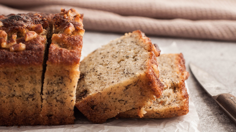 sliced loaf of banana bread