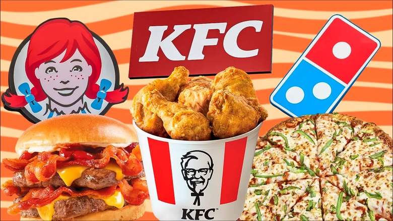 Wendy's, KFC, and Domino's logos and food items