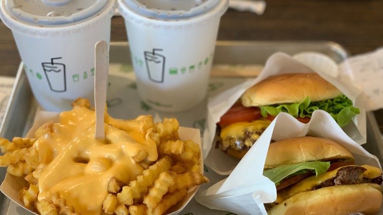 Shake Shack burgers, drinks, and cheese fries