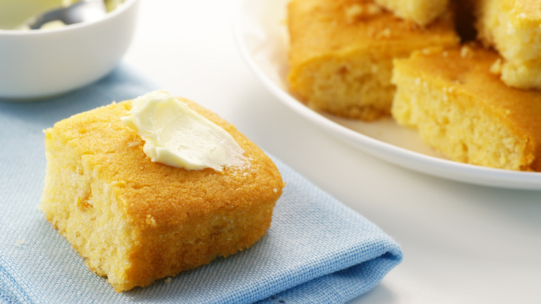 slices of cornbread with butter