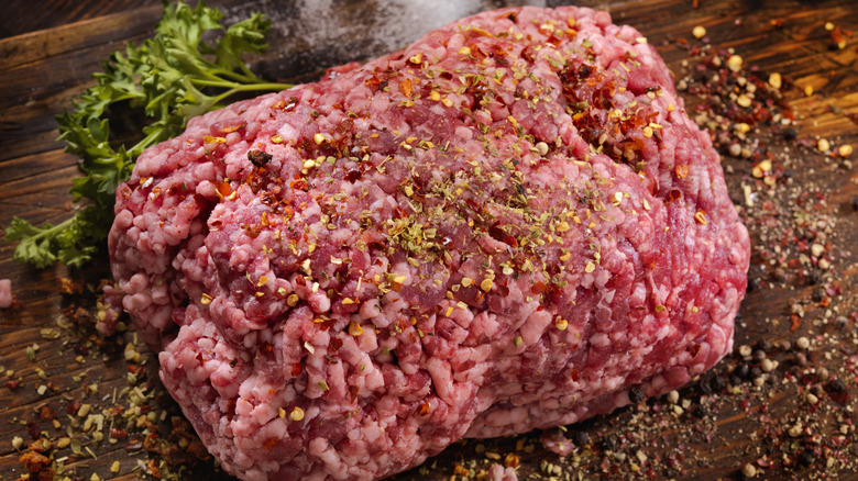 raw ground lamb seasoned