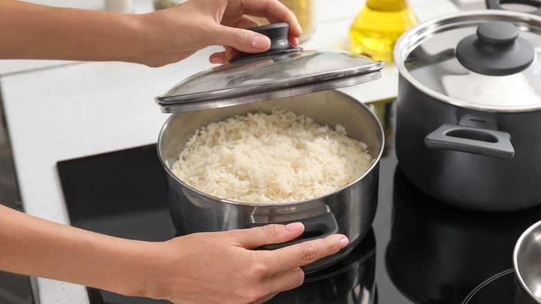 Rice cooking in pot