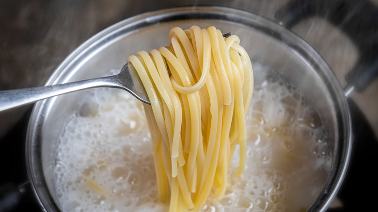 pot of spaghetti cooking