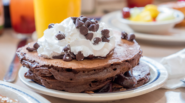 dessert pancakes with chocolate, whipped cream