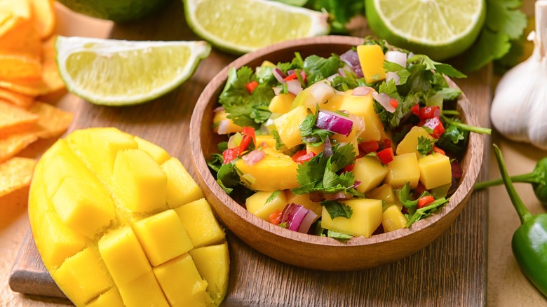 Mango salsa with mango half