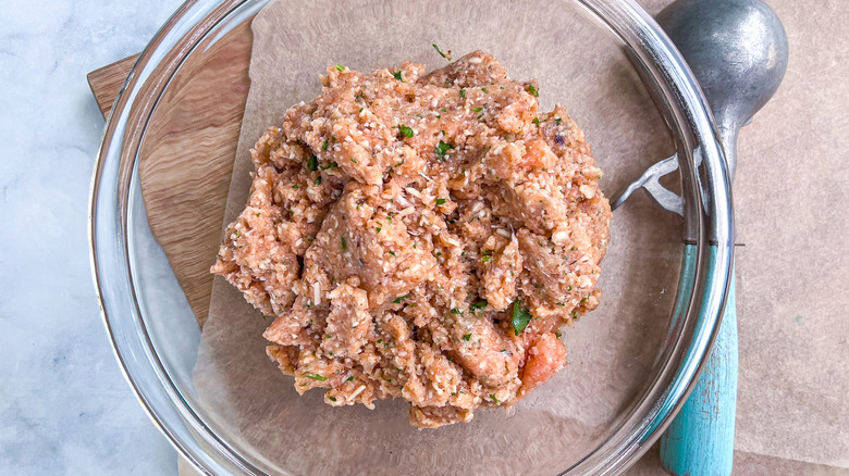 raw salmon burger mixture