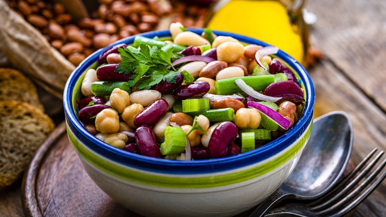 Bowl of bean salad and olive oil