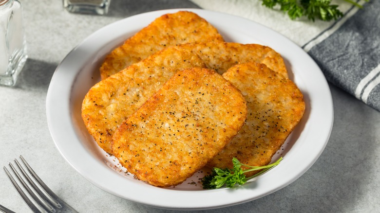 Hash browns on plate 