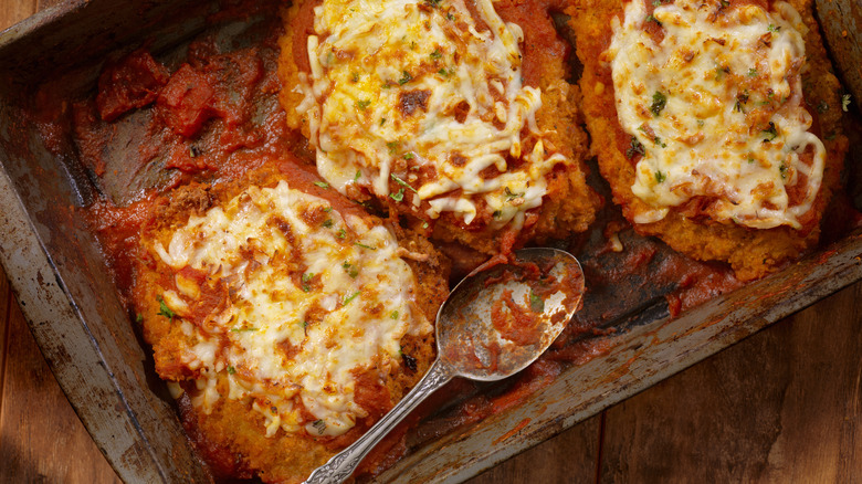 Chicken parmesan in baking dish