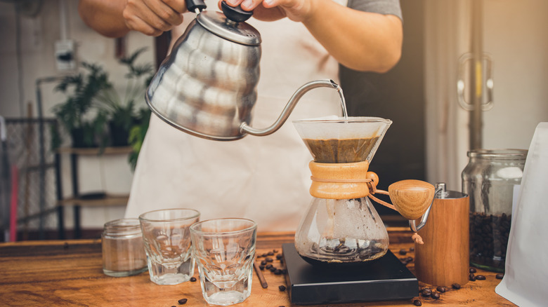 scale measuring water for pour-over