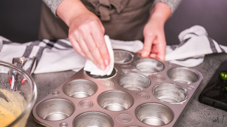 Greasing muffin tin