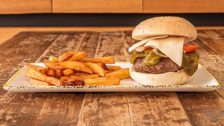 Havarti cheeseburger and fries