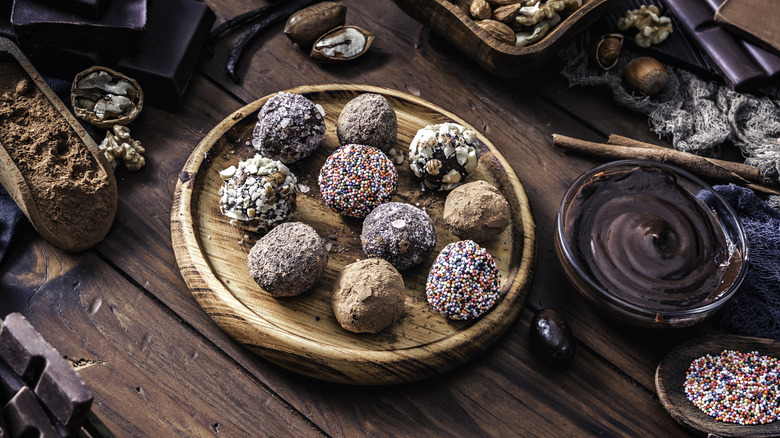 truffles rolled in nuts and candy