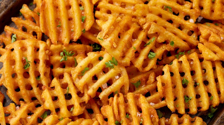 close up of waffle fries