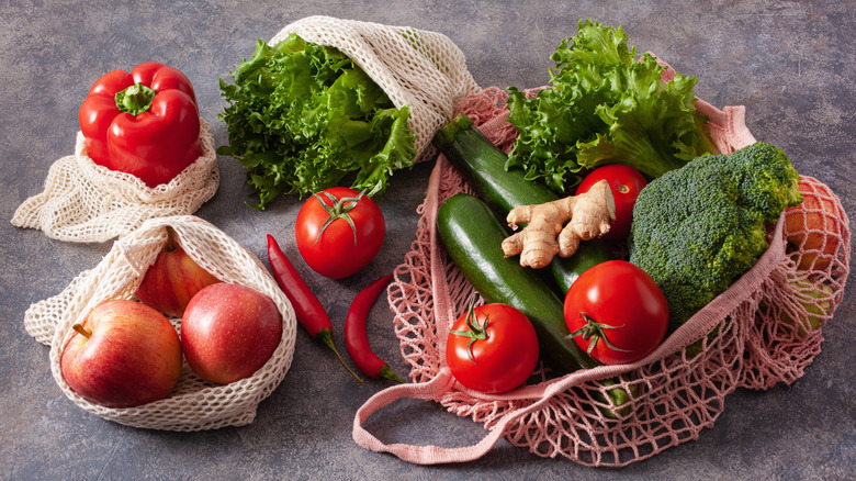 produce in reusable bags