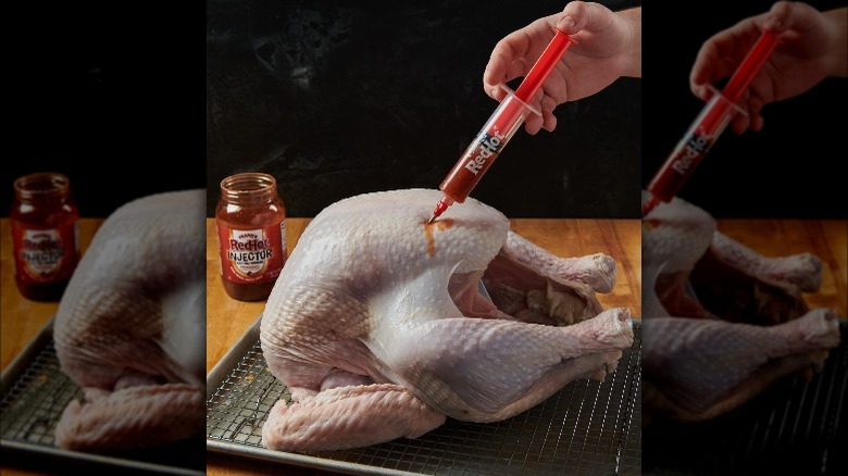 Injecting marinade in turkey