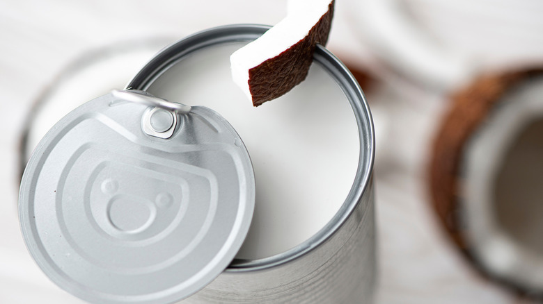 Close up of canned coconut milk