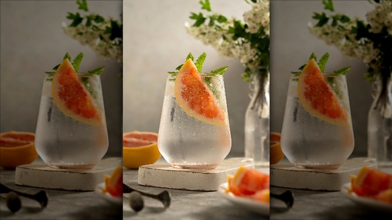 water enhanced with grapefruit and mint