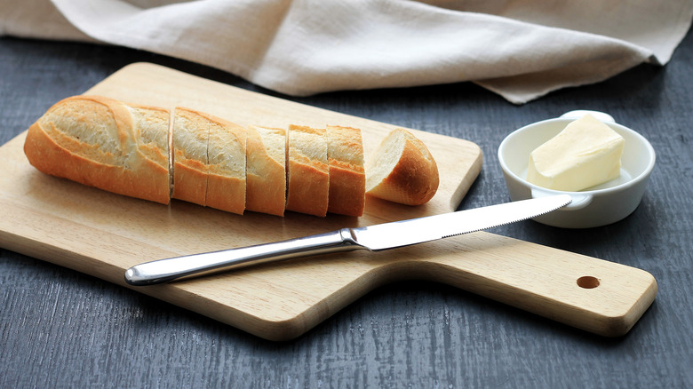 sliced baguette with butter