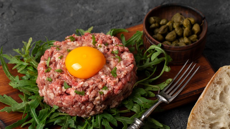 steak tartare on greens