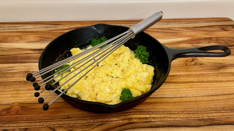 Ball whisk on skillet