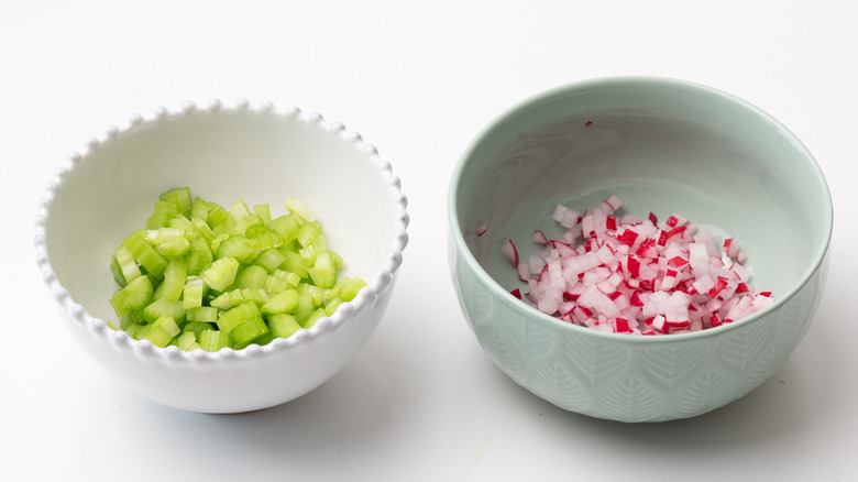 diced radishes and celery