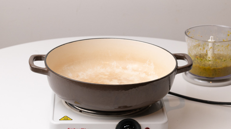 heating up a large pan