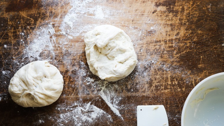 two balls of sourdough dough