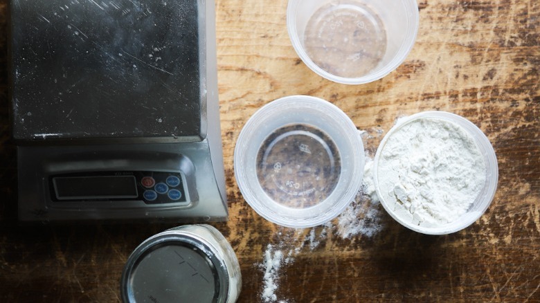 kitchen scale and bread ingredients