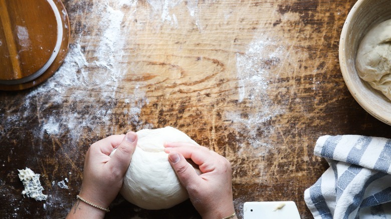 Shaping the sourdough bread dough