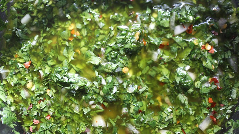 close-up of chimichurri sauce